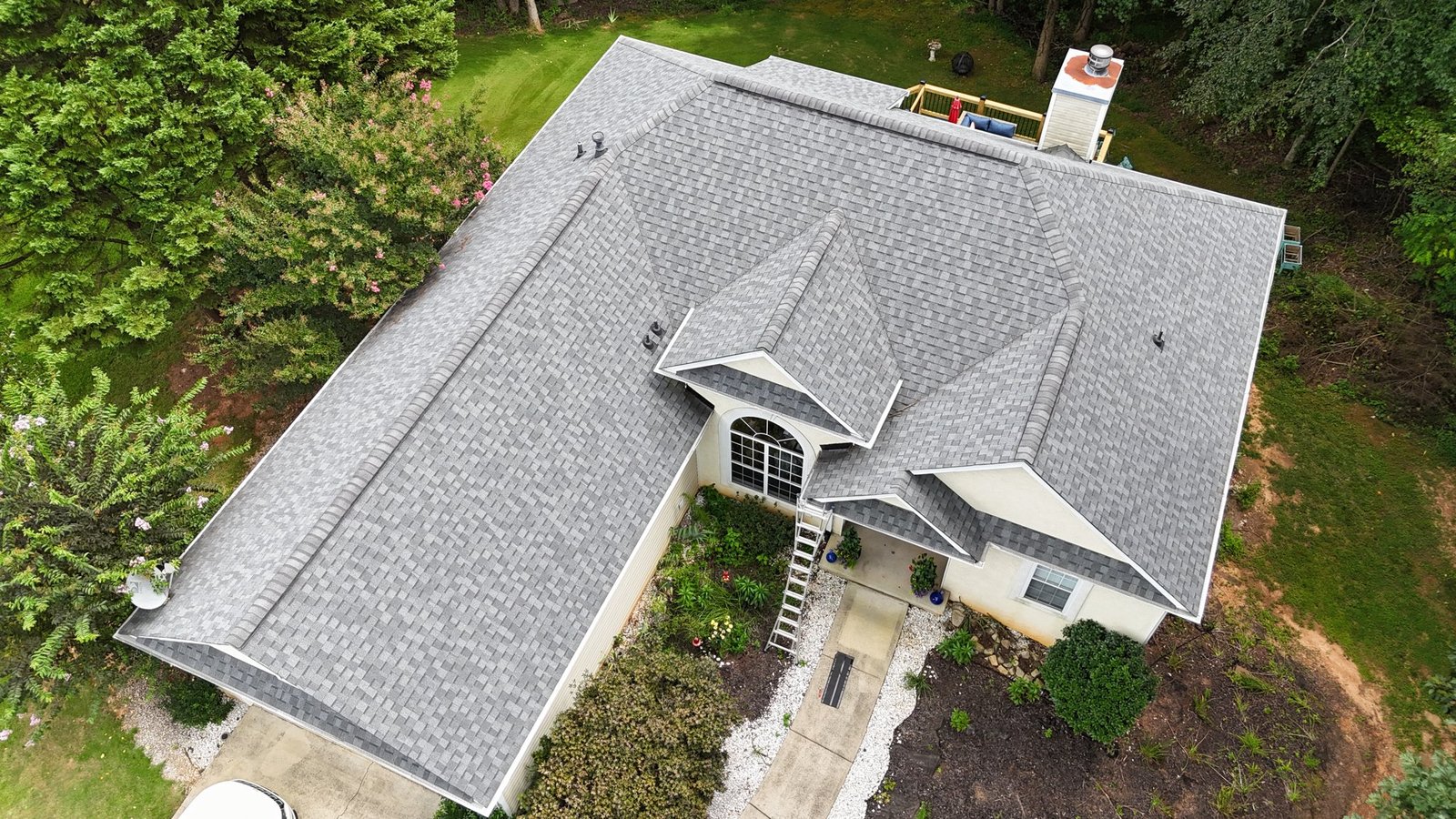 Finished roof replacement, drone shot, Middle Georgia