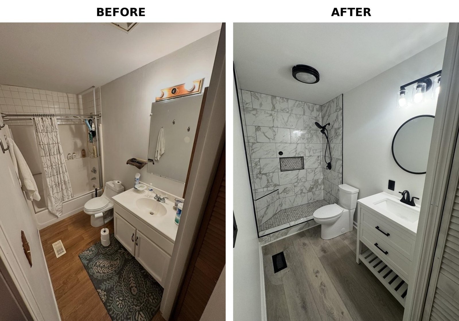 Bathroom remodel before and after by Capstone Solutions in Middle Georgia