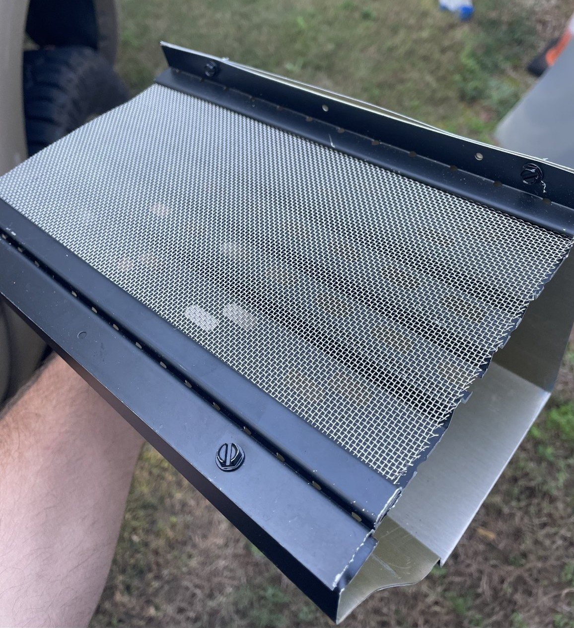 Close-up of a mesh gutter guard panel before it goes on