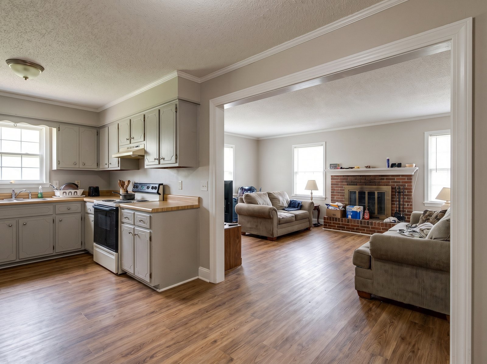 Example of a room opened up into a kitchen after a layout change