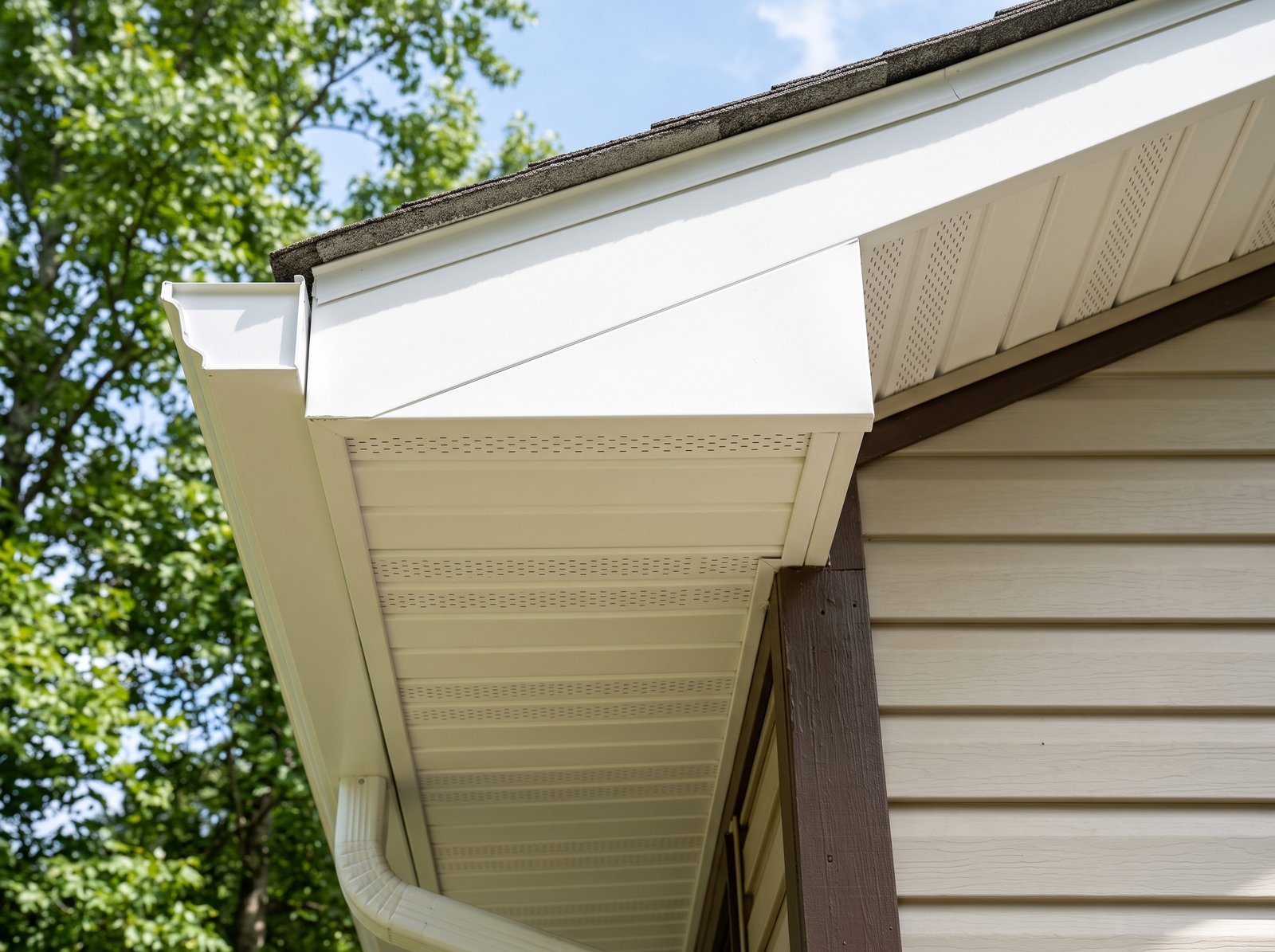 Example of clean vented soffit panels under a roof edge